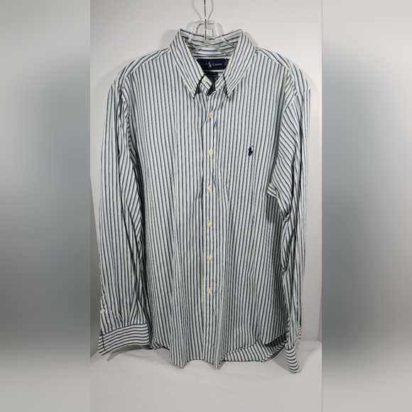 Polo Ralph Lauren Other - VTG Polo Ralph Lauren Custom Fit Shirt Mens 16 1/2 33/35 Striped Green White Blu